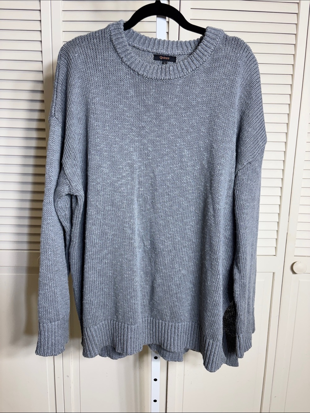 Quince Cotton Linen Oversized Crew Sweater Dusty Blue Large